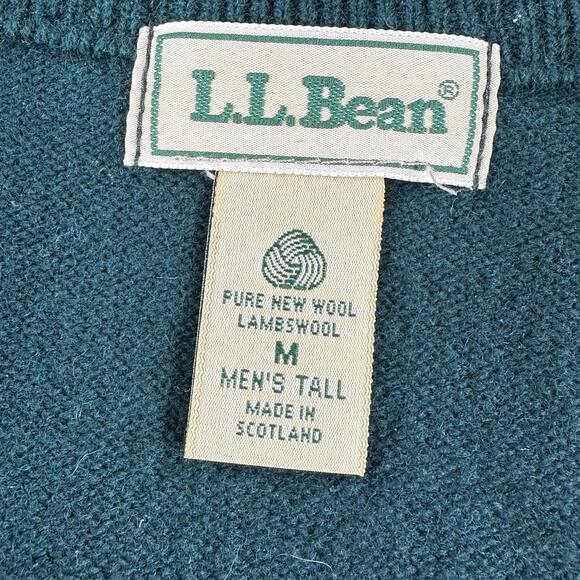 VTG LL Bean Sweater Vest Mens MT Deep Teal Green Tight Knit Lambs Wool Scotland - Picture 2 of 6